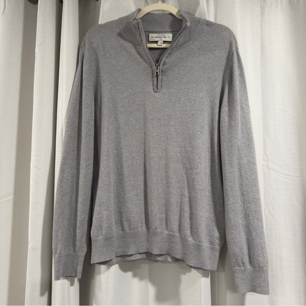 Hawker‎ Rye Mens Quarter Zip Sweater Light Grey Cotton Cashmere MGS10256 GY112 M